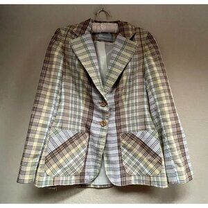 Vintage Intuitions By Kathy Manning Womens Plaid Two-Button Blazer Jacket Pocket